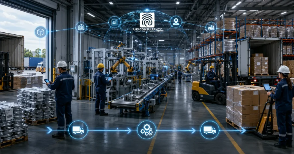 WMS vo výrobe: riadenie toku materiálu od príjmu po expedíciu | ANS Consultancy Ako webová a Android WMS aplikácia digitalizovala sklad vstupného materiálu, výrobu a expedičný sklad výrobcu papierových produktov.